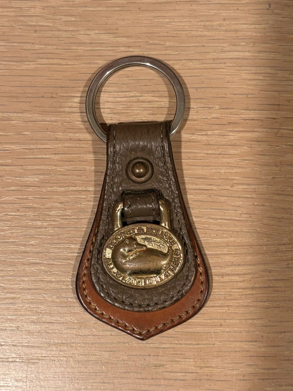 Vintage Dooney & Bourke Brown Leather Key Holder with Brass Medallion